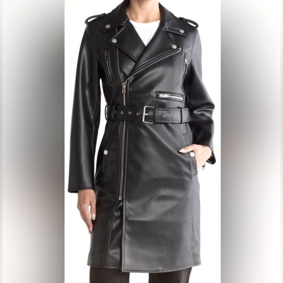 Mother The Long Chopper Faux Leather Moto Trench Coat Black Size S NWT - Picture 1 of 14